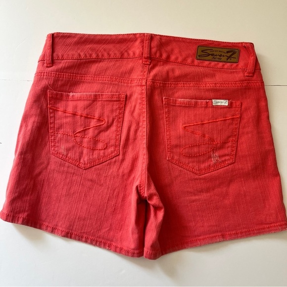 Seven 7  Jeans Denim Jean Shorts Coral Orange Stretch Cotton Beachy Distressed 8 - Picture 2 of 13